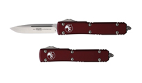 Microtech Ultratech AUTO OTF Stonewash Plain Drop Point Merlot Aluminum MCT12210APBL